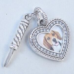 Brighton Silver Plated Heart Photo Frame Charm With Screwdriver Crystal Accent